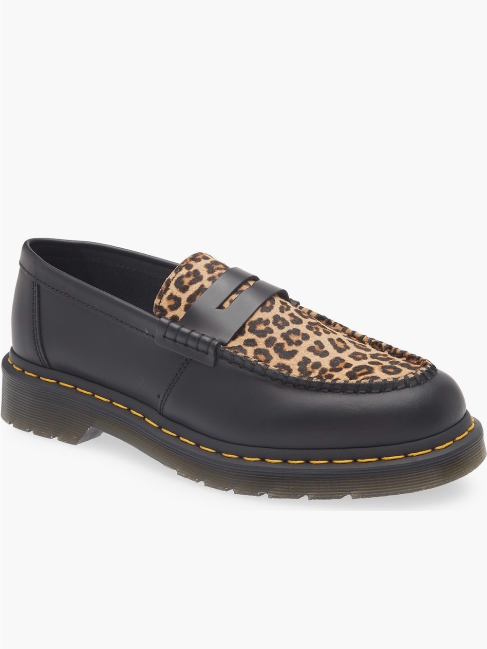 Dr. Martens Black Leather Loafers with Leopard-Print Vamp